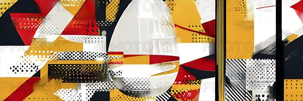 Illustration of an abstract Easter egg design with geometric patterns, bold colors, and a mix of textures, creating a modern and dynamic look, AI generated