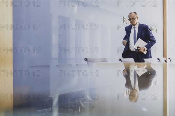 Friedrich Merz, CDU party chairman, recorded after the federal press conference on the consequences of Solingen. Berlin, 27.08.2024