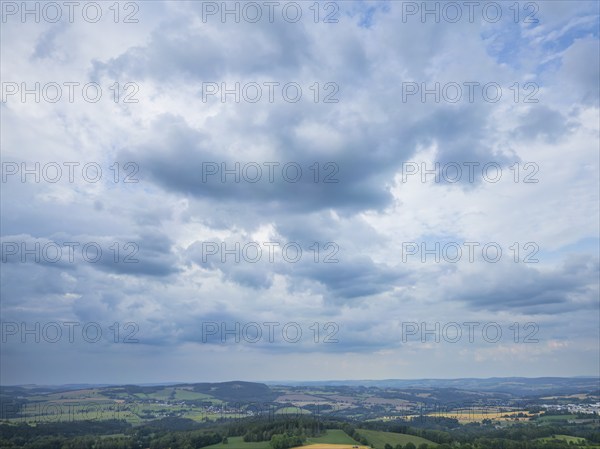 Rain clouds over the Ore Mountains near Annaberg-Buchholz, Annaberg Buchholz, Annaberg Buchholz, Saxony, Germany, Europe