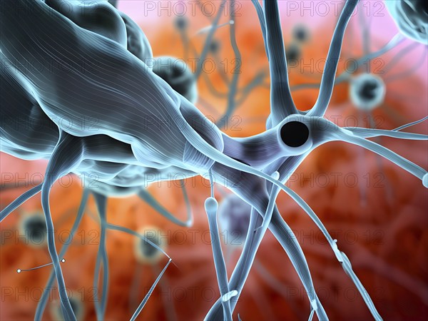 Visualization of neurons firing neurotransmitters in the synaptic gap, AI generated
