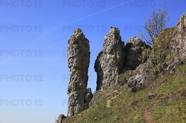 Ehrenbürg rock and the Walberla rock near Kirchehrenbach, Wiesenthauer Nadel, district of Forchheim, Upper Franconia, Bavaria, Germany, Europe