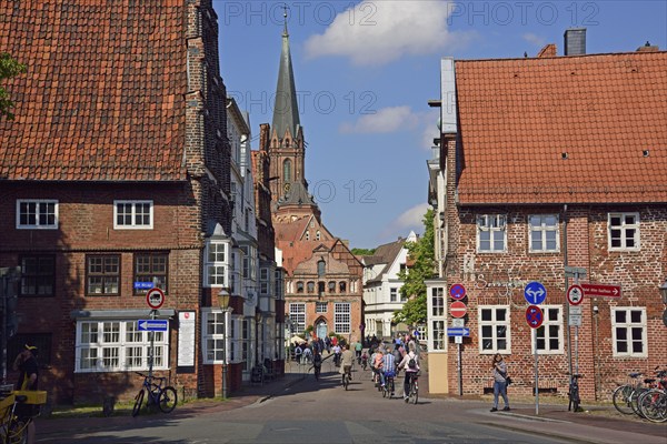 Europe, Germany, Lower Saxony, Hamburg Metropolitan Region, Lüneburg, View from the Tor Tor to the Old Town, Tower of St Nicolai, Hamburg, Hamburg, Federal Republic of Germany, Europe