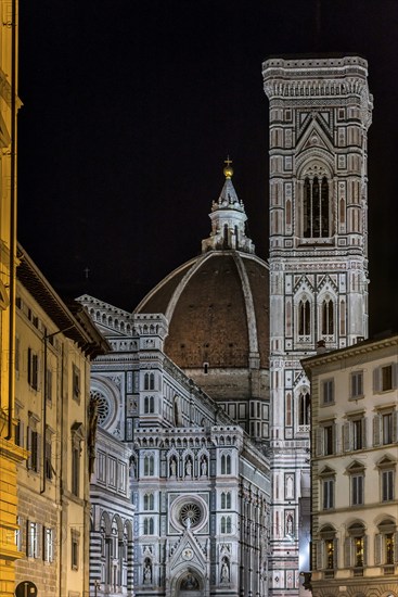 Cathedral of Santa Maria del Fiore, old town, Duomo, night shot, at night, illuminated, city trip, tourism, Florence, Italy, Europe