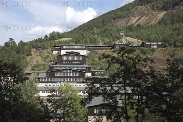 UNESCO Rammelsberg mine with winding tower and houses, ore mine, Goslar, Harz, Lower Saxony, Germany, Europe