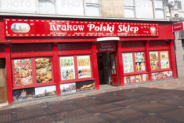 Polish shop, Krakow Polski Sklep, town centre of Swindon, Wiltshire, England, UK
