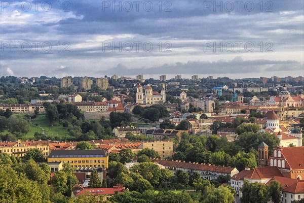 Evening panorama of the city. The historic center of Vilnius