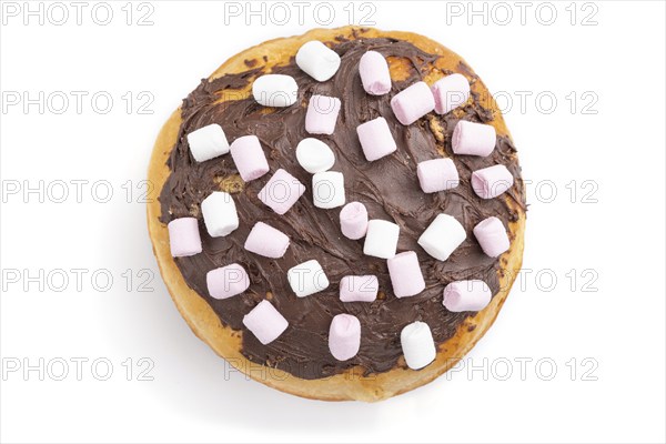 Homemade glazed and decorated chocolate easter pie isolated on a white background. Top view, flat lay, close up