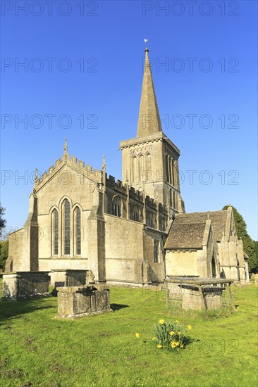 Church of Saint Mary the Virgin with steeple, Bishops Cannings, Wiltshire, England, UK