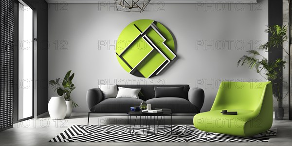 Minimalist illustration featuring abstract shapes in neon colors to convey fun and ease, AI generated
