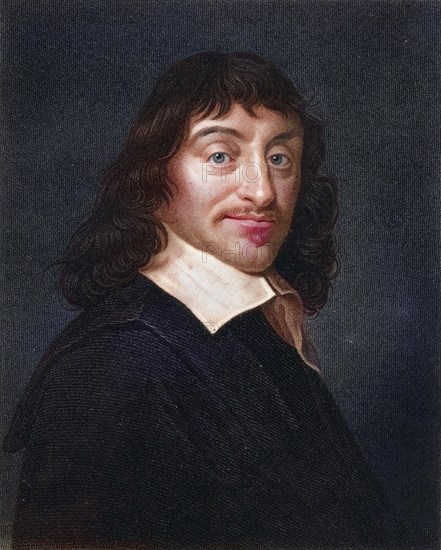Rene Descartes 1596-1650, French mathematician, natural scientist and philosopher. From the book Gallery of Portraits, published in 1833, Historical, digitally restored reproduction from a 19th century original, Record date not stated
