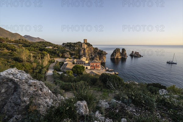 Tonnara di Scopello, historic tuna fishing site in the picturesque rocky bay of Scopello, Sicily, Italy, Europe