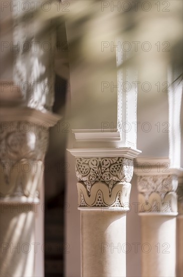 Columns in Riad, Column, traditional, decorated, ornament, decoration, art, construction, building, house, architecture, oriental, arabic, orient, Marrakech, Morocco, Africa