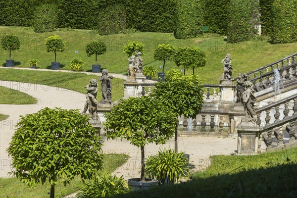 The Grosssedlitz Baroque Garden with the Friedrich Palace is located on a hill on the left bank of the Elbe to the south-east of Dresden in Grosssedlitz, which belongs to the town of Heidenau in the Free State of Saxony, Grosssedlitz Baroque Garden, Heidenau, Saxony, Germany, Europe
