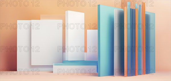 Art gallery with canvas and plastics in a 3D illustration, AI generated