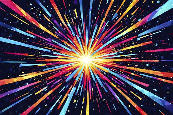 Wallpaper illustration of an explosion of vibrant fireworks colors in a night sky, symbol for happy new year, AI generated