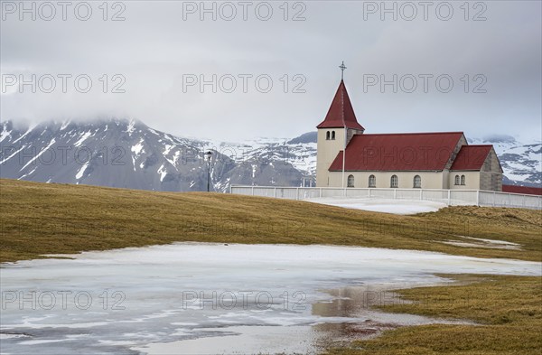 The picturesque stadastadakirkja church at the snaefellsnes peninsula near the village of arnarstapi in Iceland