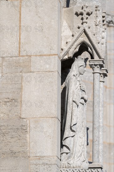 Sculpture of a saint, medieval cathedral, Visby Cathedral, St Mary's Church, former Hanseatic city of Visby, UNESCO World Heritage Site, Gotland Island, Sweden, Europe