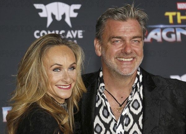 Ray Stevenson and Elisabetta Caraccia at the World premiere of 'Thor: Ragnarok' held at the El Capitan Theatre in Hollywood, USA on October 10, 2017., Hollywood, California, USA, North America