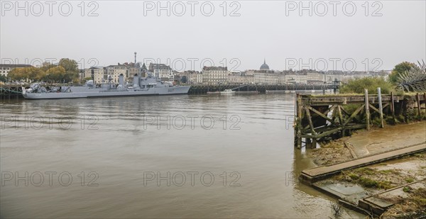 Former warship of the French Navy Escorteur d'Escadre Maille-Breze at the Quai de la Fosse, today Naval Museum, seen from the Ile de Nantes in the Loire, Nantes, Departement Loire-Atlantique, Region Pays de la Loire, France, Europe
