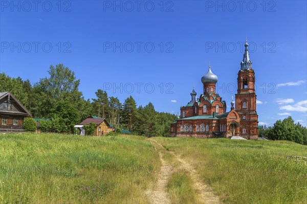 Red brick church in Shirkovo, Russia, Europe