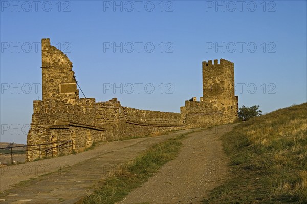 Sudak fortress in Crimea, road along the fortress wall