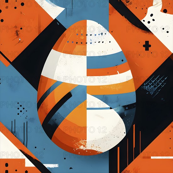 Illustration of an abstract Easter egg design with geometric patterns, bold colors, and a mix of textures, creating a modern and dynamic look, AI generated