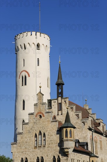 Lichtenstein Castle, fairytale castle of Württemberg, historicist building, landmark of the Swabian Alb, Honau, Lichtenstein, Reutlingen district, Baden-Württemberg, Germany, Europe