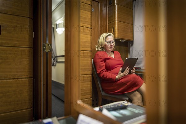 Svenja Schulze (SPD), Federal Minister for Economic Cooperation and Development, photographed during her trip to Ukraine. Here on the train travelling from the Polish border to Kiev. 'Photographed on behalf of the Federal Ministry for Economic Cooperation and Development'