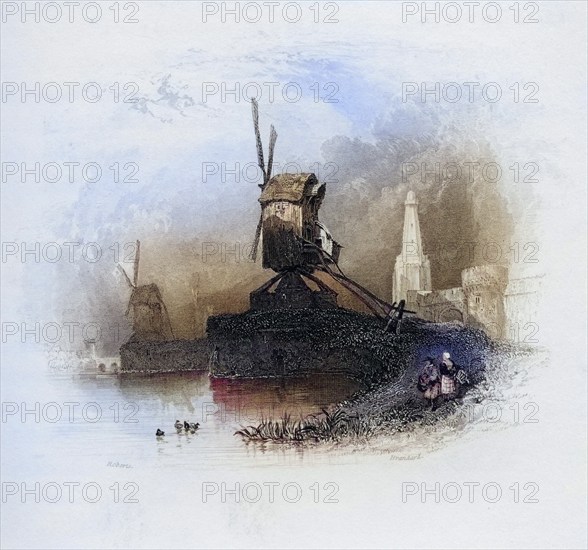 St. Janshuis Mill, Bruges, Holland, today Belgium, Historical, digitally restored reproduction from a 19th century original, Record date not stated