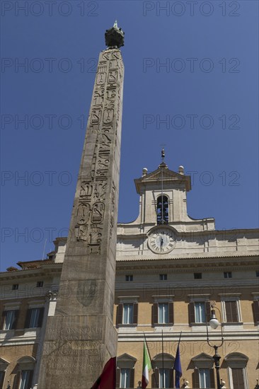 Obelisco di Montecitorio or Obelisco Solare on the Piazza Montecitorio in front of the Palazzo Montecitorio, or Palazzo di Montecitorio, seat of the Chamber of Deputies of the Italian Parliament, Rome, Italy, Europe
