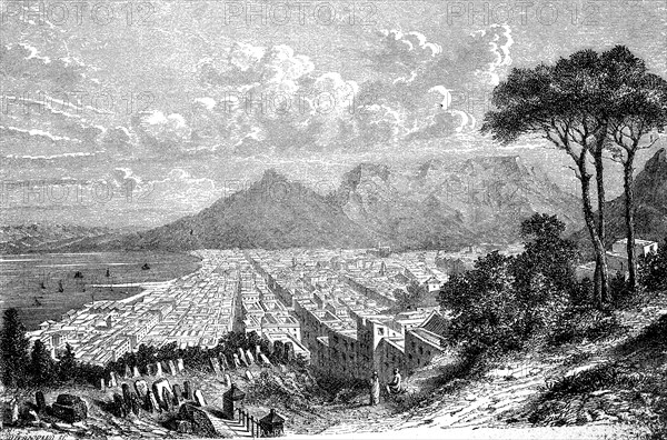 View of Cape Town in South Africa in 1880, Historical, digital reproduction of an original from the 19th century