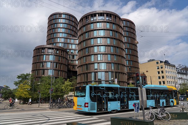 Axel Towers building complex, at the central station, round facades, offices and shops, catering, Copenhagen, Denmark, Europe