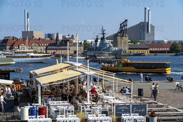 Pier, shore at Nordre Toldbod, restaurant, terrace Seaside Toldboden, harbour, at Langelinie Park, Copenhagen, Denmark, Europe