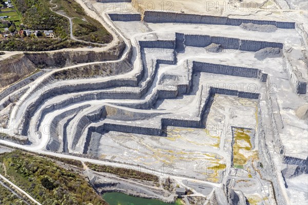 Bernburg, Saale, quarry, cement works, raw material, mining, steps, aerial view, Saxony-Anhalt, Germany, Europe