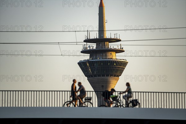 Skyline of Düsseldorf on the Rhine, Rhine Tower, Oberkassler Bridge, Düsseldorf, North Rhine-Westphalia, Germany, Europe