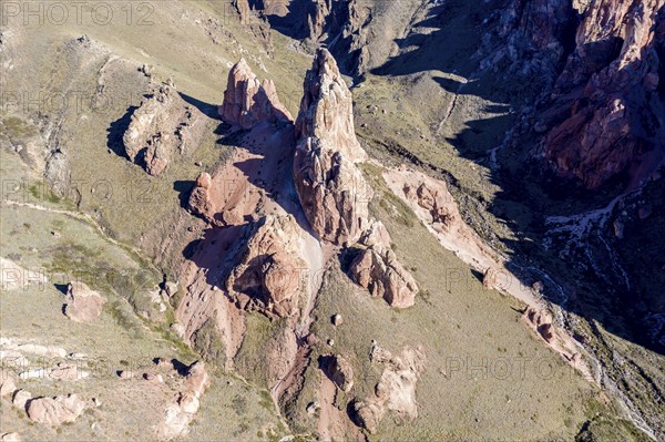 Colorful rock formations in the Valle Lunar, section of the Jeinimeni National Park, Patagonia, Chile, South America
