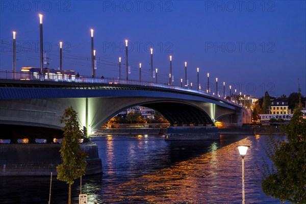 The Kennedy Bridge, the middle of Bonn's 3 Rhine bridges, connects the centre of Bonn and the Beuel district, federal road B56, light rail lines and footpaths and cycle paths, Bonn North Rhine-Westphalia, Germany, Europe