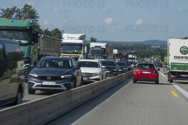 Traffic jam on the A6 Nuremberg-Heilbronn motorway, Bavaria, Germany, Europe