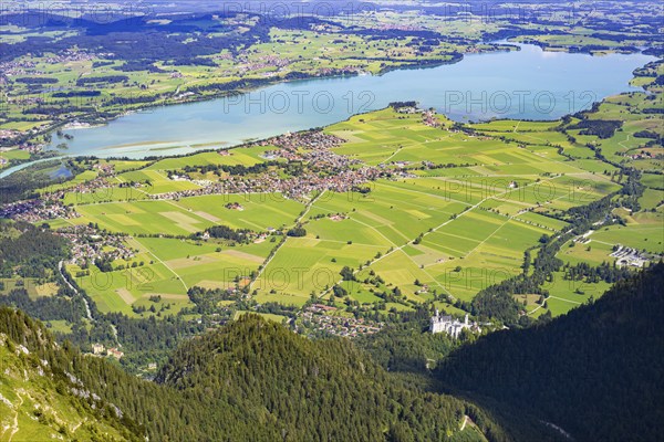 Panorama from the Säuling, 2047m, on Füssen, Ostallgäu, Bavaria, Germany, Europe