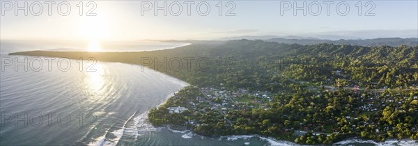 Aerial view, view of Cahuita National Park, coast and coastal landscape with forest, Punta Cahuita headland, Cahuita, Limón, Costa Rica, Central America