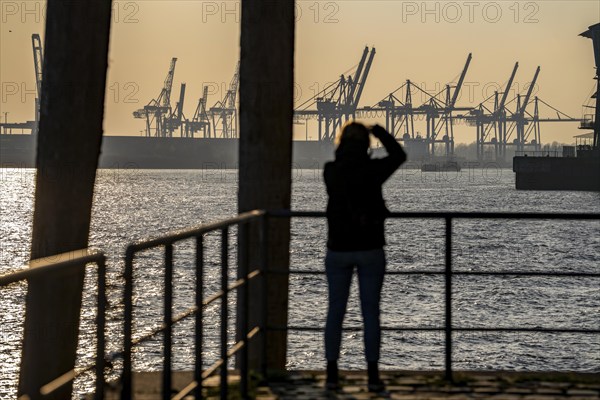 Port of Hamburg, view of the Container Terminal Burchardkai, from Altonaer Ufer, Hamburg, Germany, Europe