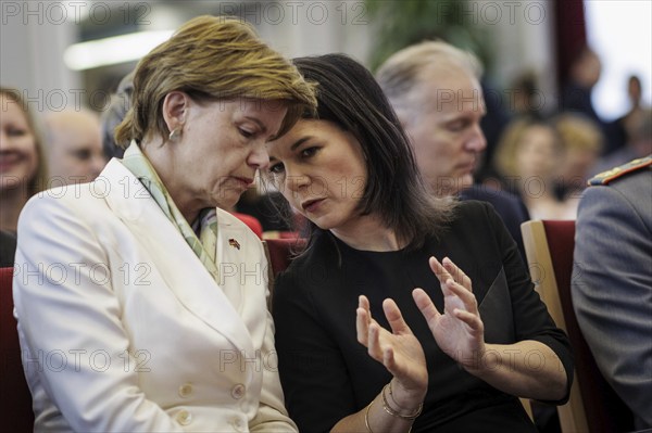 Baiba Braze, Foreign Minister of Latvia, and Annalena Bärbock (Alliance 90/The Greens), Federal Foreign Minister, at the event to mark the first anniversary of the National Security Strategy at the Federal Academy for Security Policy in Berlin, 1 July 2024