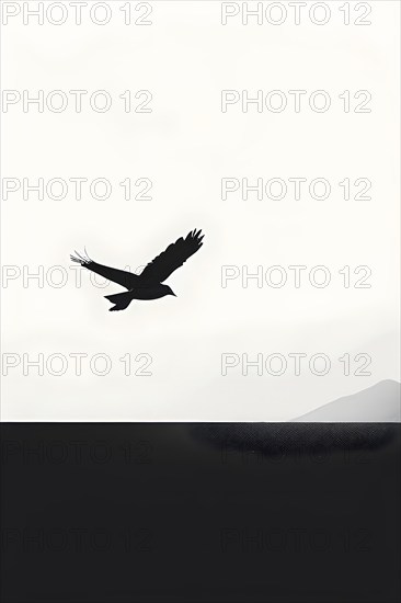 Abstract minimalist illustration of a flying bird embodying the concept of freedom, AI generated