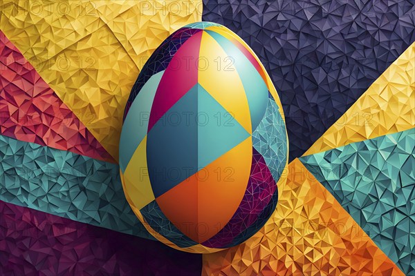 Abstract Easter egg design with geometric patterns, bold colors, and a mix of textures, creating a modern and dynamic look, AI generated