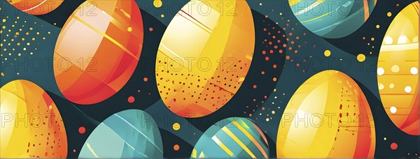 Abstract Easter egg design with geometric patterns, bold colors, and a mix of textures, creating a modern and dynamic look, AI generated