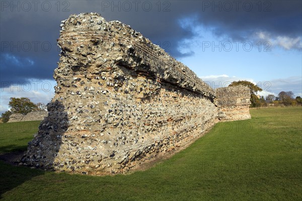 Brick work walls of Roman fort, Burgh Castle, Great Yarmouth, Norfolk, England, United Kingdom, Europe