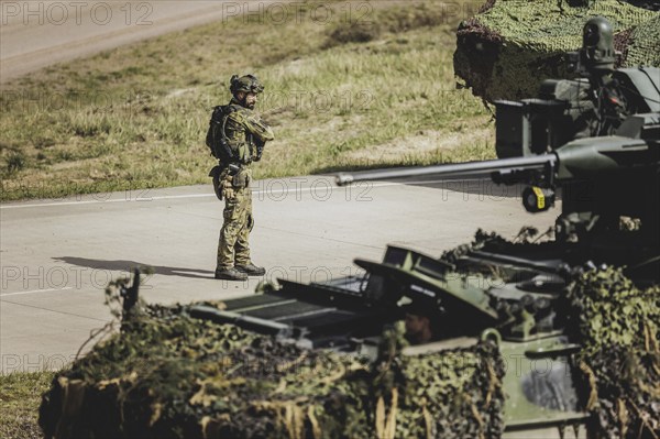 A soldier, photographed as part of a Bundeswehr exercise with forces from Norway and the Czech Republic during the 'Wettiner Schwert' exercise as part of Quadriga 2024 in the training town of Schnöggersburg, 8 April 2024