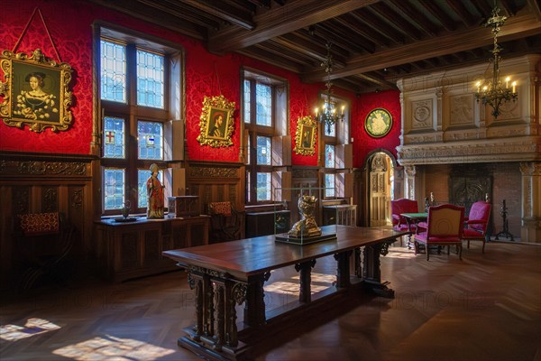 Interior of the Gallery in the Kasteel van Gaasbeek, medieval castle but renovated in the 19th century, Lennik, Flemish Brabant, Belgium, Europe