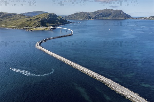 Aerial view of bridge connecting islands at the norwegian coast, Norway, Europe