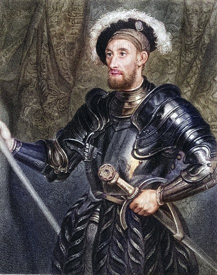 Nicholas Carew, 1496-1539, English courtier and statesman of the Tudor period who was beheaded for his part in the conspiracy to depose Henry VIII. From the book Lodges British Portraits, published in 1823, Historical, digitally restored reproduction from a 19th century original, Record date not stated